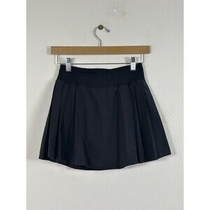 Lululemon High Rise Side Pleat Tennis Skirt Black Size 2 Skort Pockets Athletic